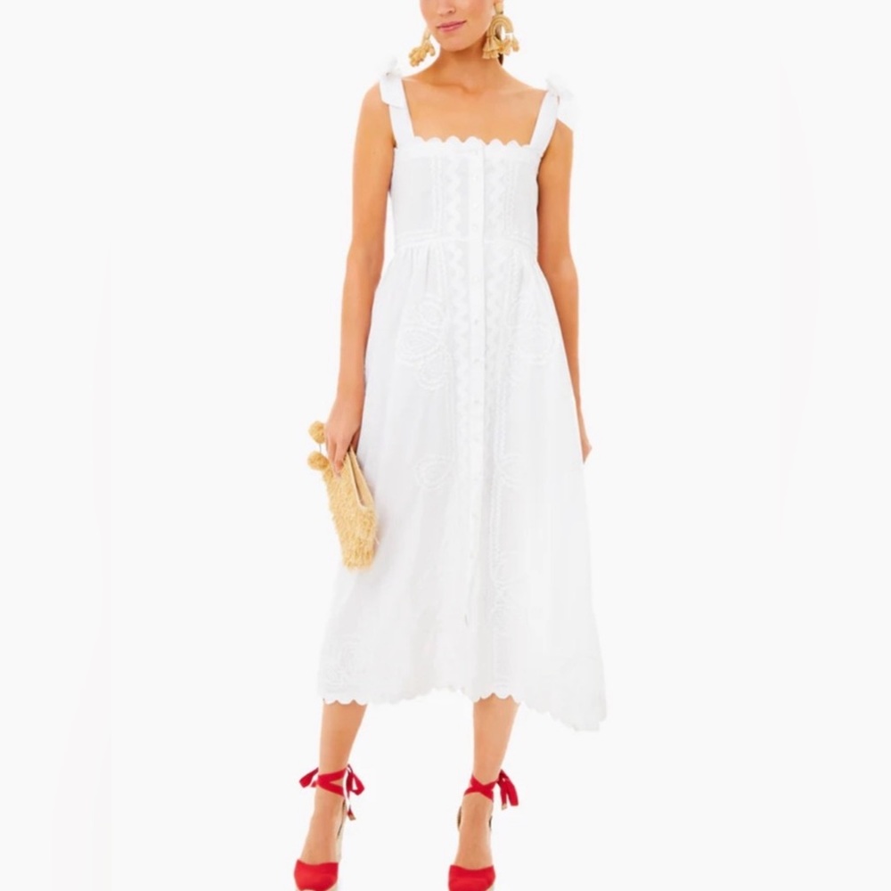 NWT Juliet Dunn White Poplin Ric Rac Tie Shoulder Dress- size 3